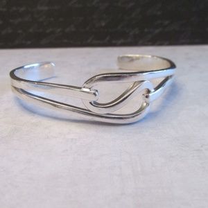 Solid Sterling Silver Artisan Wave Cuff Bracelet